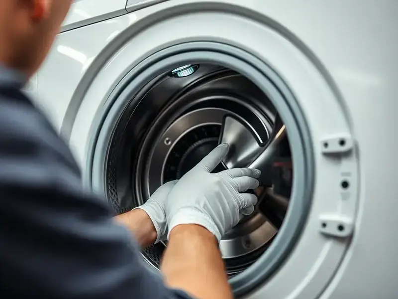 Technician repairing washing machine